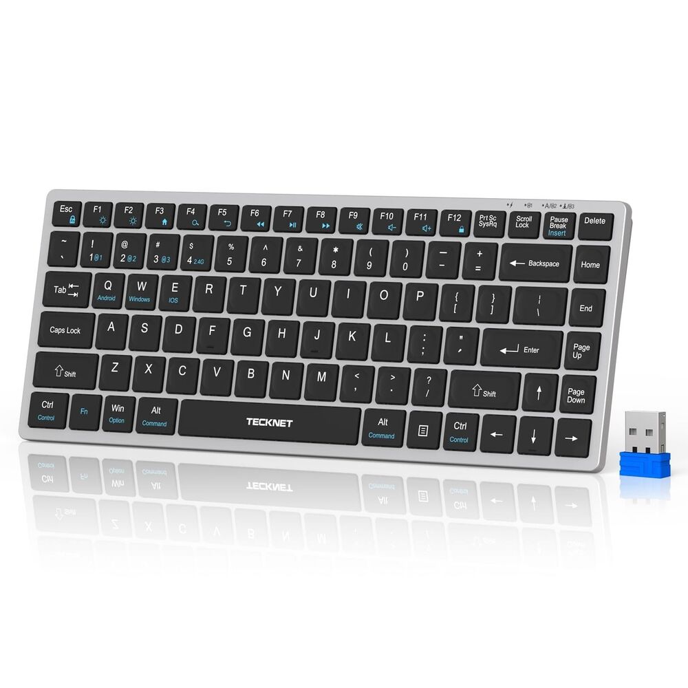 TECKNET Bluetooth Keyboard Rechargeable, 4-Device (2.4G+3BT) Wireless Keyboard
